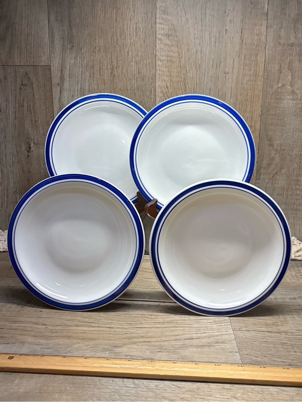 VINTAGE POTTERY BARN BISTRO CLUB BLUE 7 1/2" SALAD PLATE SET OF 4